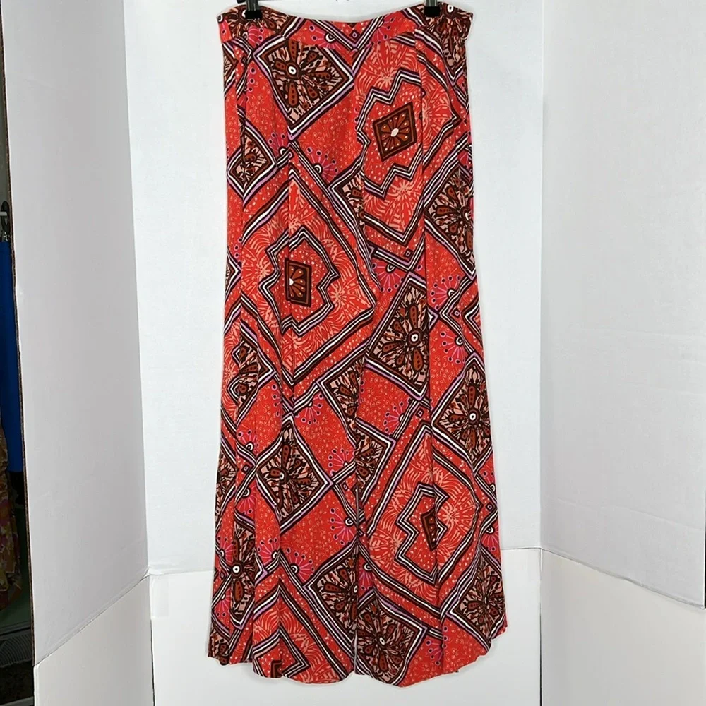 Anthropologie Skirted Wide Leg Pants Red Geometric Print High Rise 6 - Picture 7 of 7